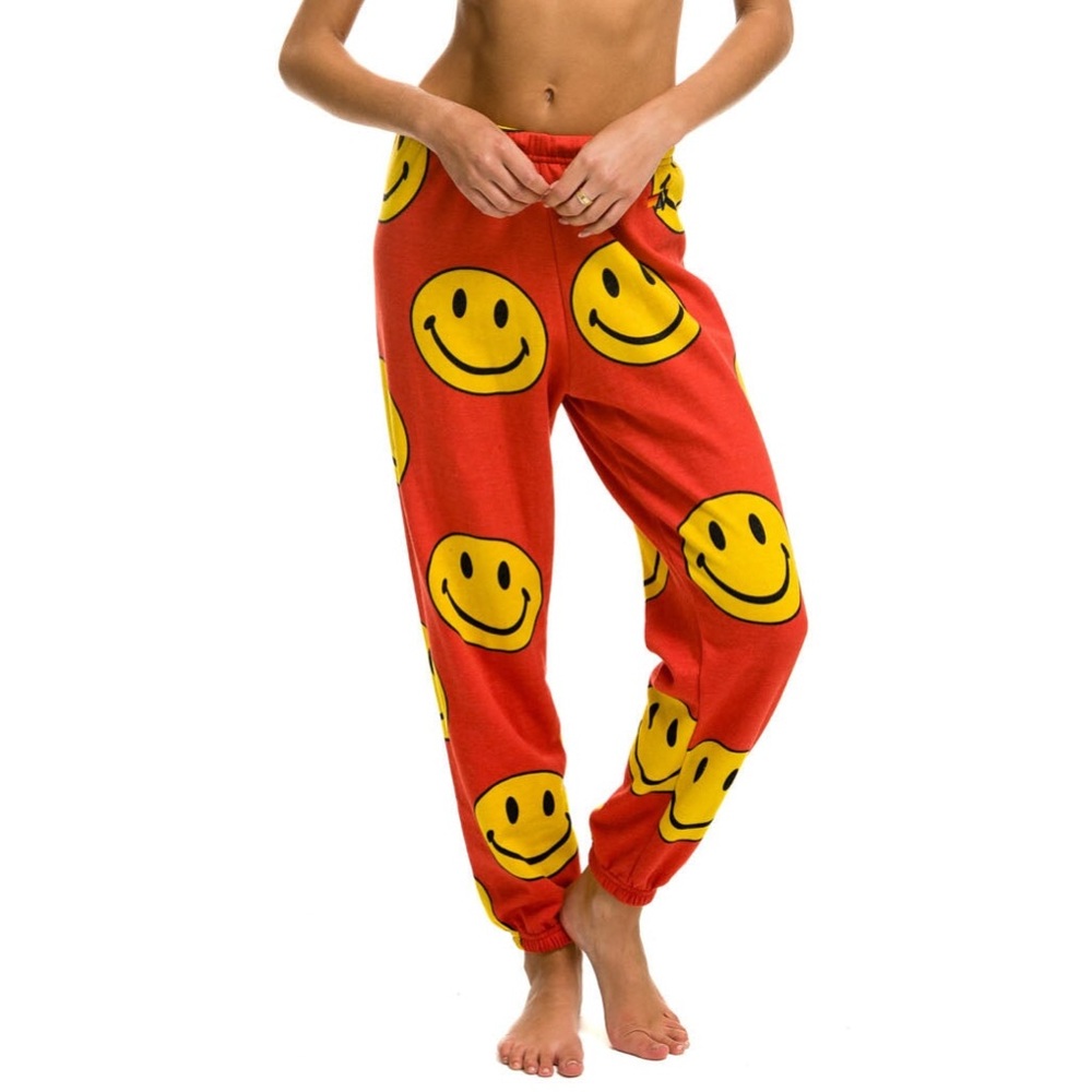 COPY - AVIATOR NATION- SMILEY REPEAT SWEATPANTS - RED
